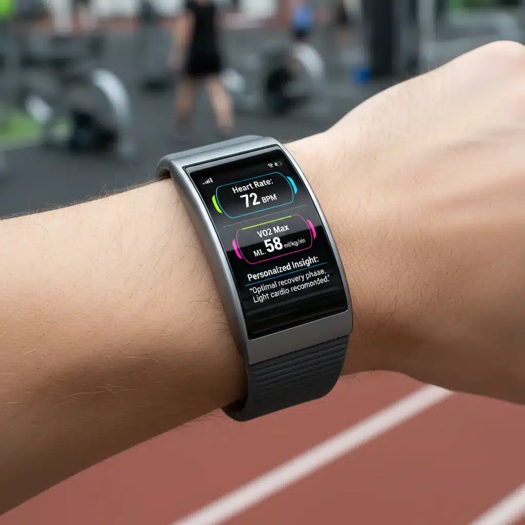 AI-powered wearable device displaying health metrics and personalized insights.