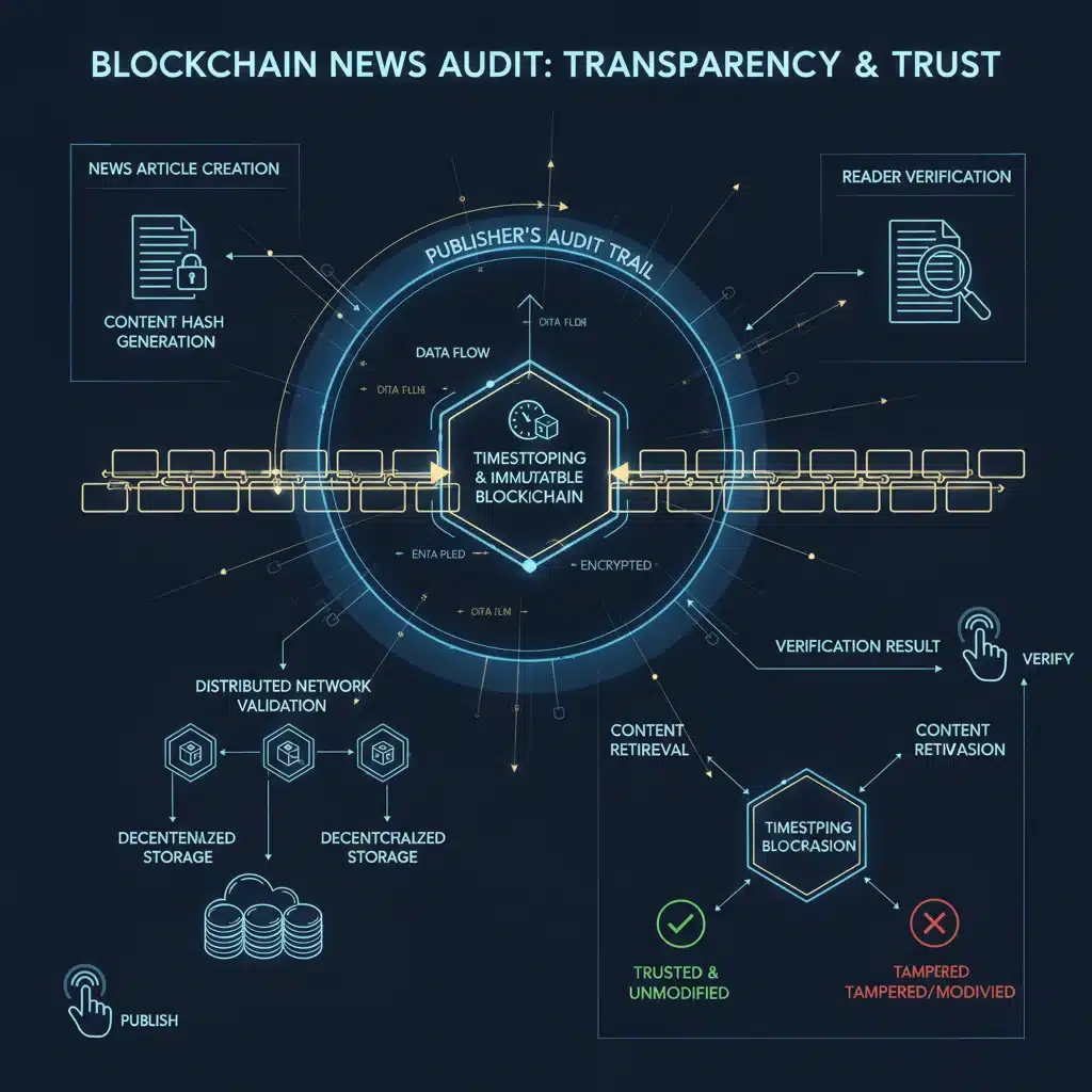 Diagram of blockchain audit process for news content verification.