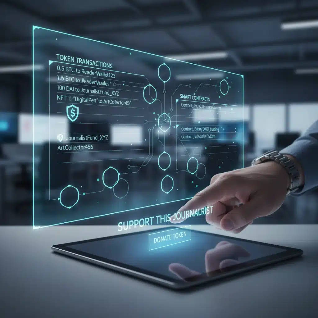 Blockchain ledger showing tokenized content transactions