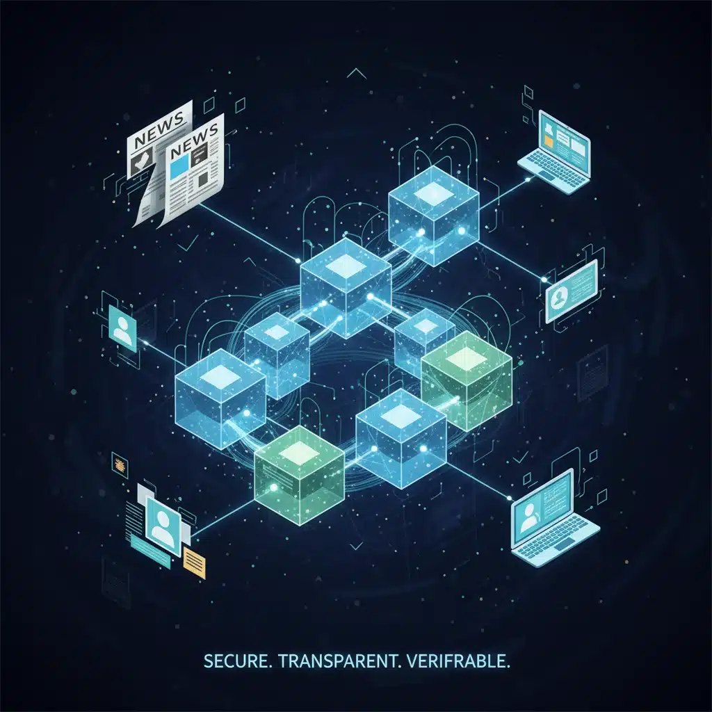 Blockchain ledger visualizing transparent content and secure data