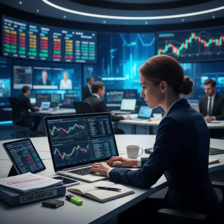 Crypto journalist reviewing SEC compliance documents on laptop