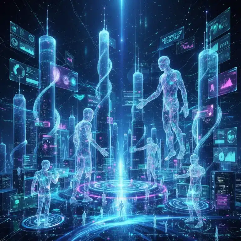 Futuristic digital city representing the metaverse economy