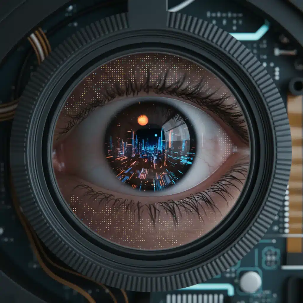 User's eye looking through a high-resolution VR headset lens, demonstrating visual fidelity.